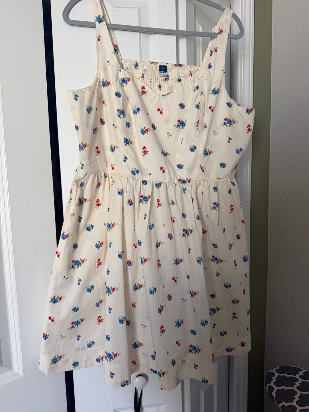 Old Navy Cream Sundress with Red & Blue Floral Print